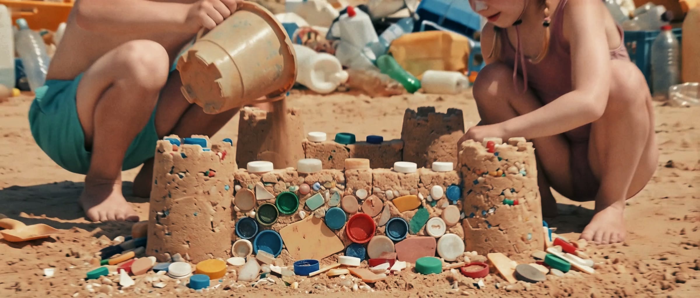 Children building a sandcastle