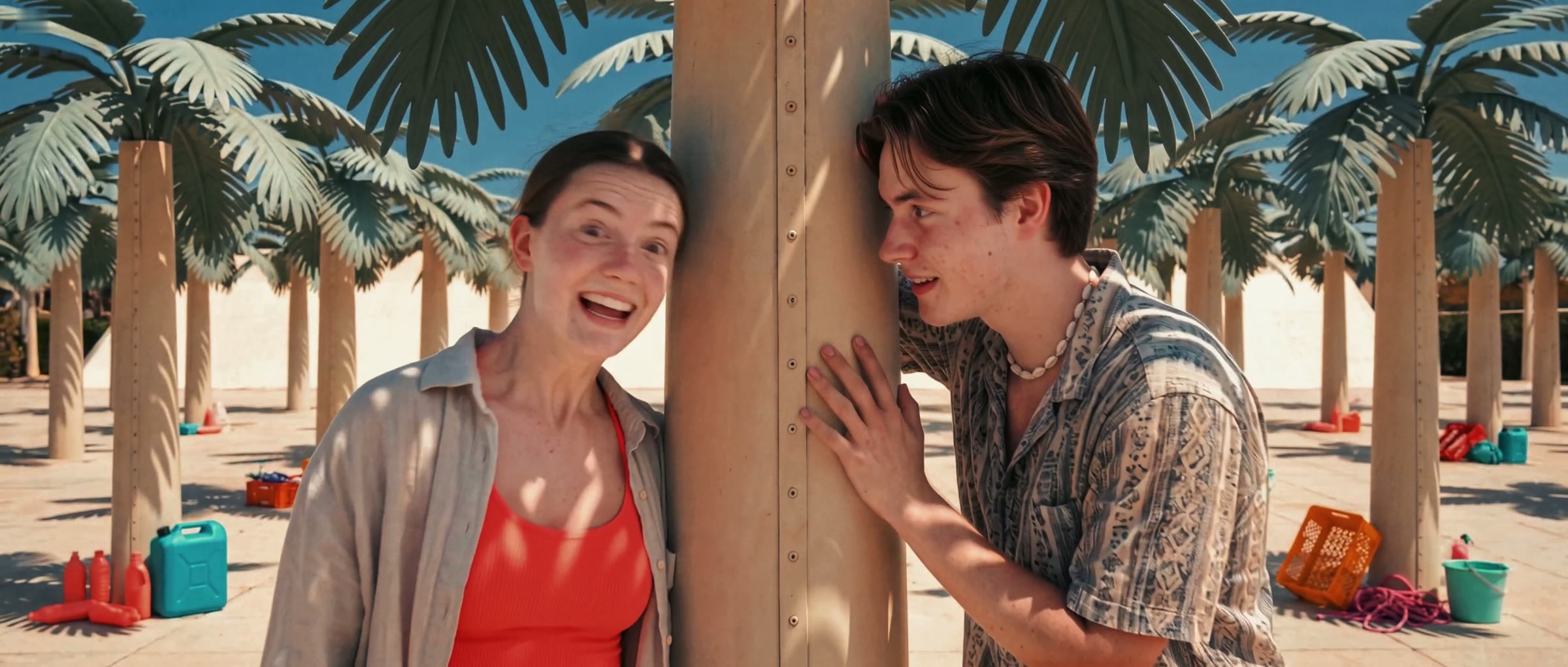 Couple beside a palm