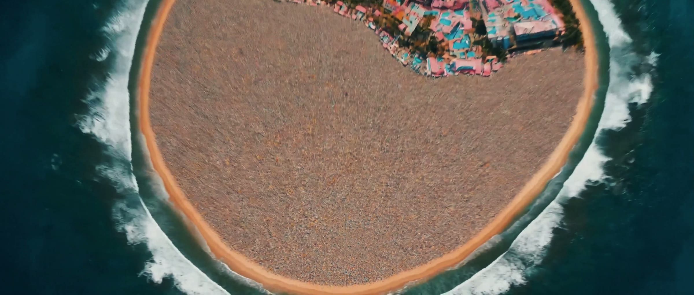 The development seen from directly above, surrounded by open ocean