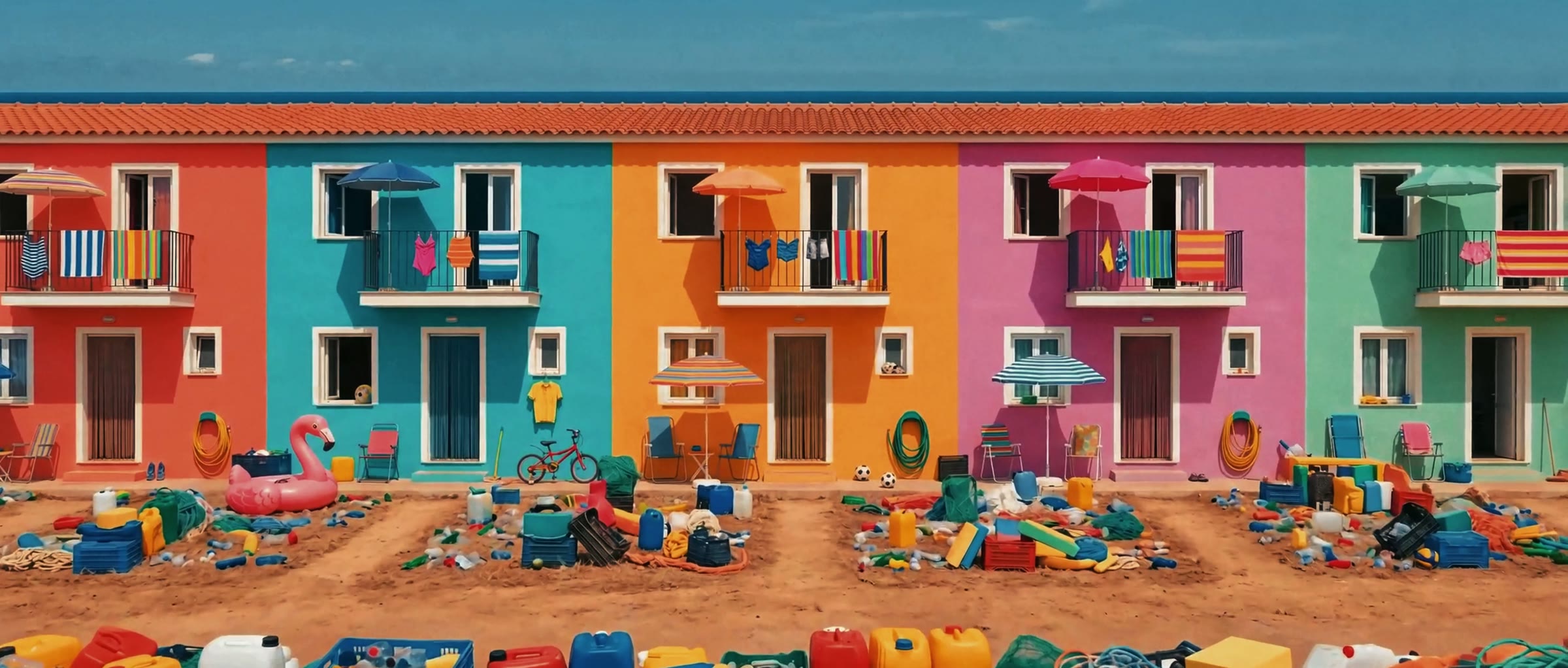 Row of painted facades